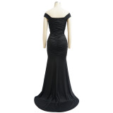 Elegant Sexy Off Shoulder Ruched Slit Evening Dress YF-10062