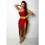 Solid One Shoulder Top And Skirt 2 Piece Sets YF-9268