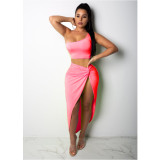 Solid One Shoulder Top And Skirt 2 Piece Sets YF-9268