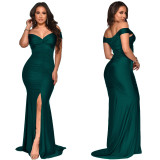 Elegant Sexy Off Shoulder Ruched Slit Evening Dress YF-10062