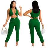 Casual Fashion Solid Slim Vest And Pants Two Piece Sets YF-10037