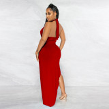 Solid Color Halter Slit Irregular Dress YF-10124