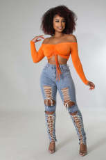 Denim Lace-Up Skinny Jeans LA-3315