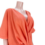 Solid V Neck Loose Blouse Top ASL-6576
