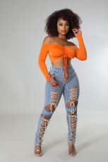 Denim Lace-Up Skinny Jeans LA-3315