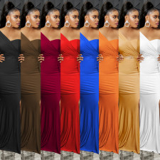 Solid One Shoulder Split Maxi Evening Dress BY-5819