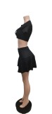 Pre Order: About 7 work days shipping Sexy Printed Crop Top Pleated Mini Skirt 2 Piece Sets YUEM-Y705