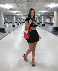 Pre Order: About 7 work days shipping Sexy Printed Crop Top Pleated Mini Skirt 2 Piece Sets YUEM-Y705