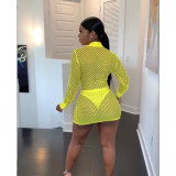 Fashion Solid Color Long Sleeve Perspective Mini Dress YF-9503