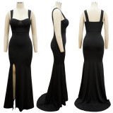Solid Color Elegant Sexy Sling Split Evening Dress YF-10063