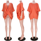 Solid V Neck Loose Blouse Top ASL-6576