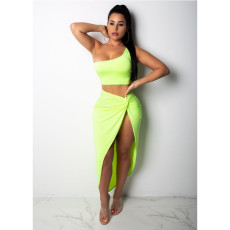Solid One Shoulder Top And Skirt 2 Piece Sets YF-9268