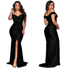 Elegant Sexy Off Shoulder Ruched Slit Evening Dress YF-10062
