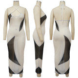Sexy See Through Splice Halter Maxi Dress YF-10094