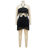 Lace-up Backless Tassel Mini Dress YF-10059