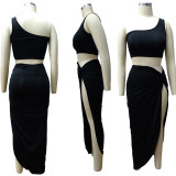 Solid One Shoulder Top And Skirt 2 Piece Sets YF-9268