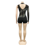 Sexy Hot Drilling Single Sleeve Tight Romper BY-5841