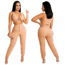 Casual Fashion Solid Slim Vest And Pants Two Piece Sets YF-10037
