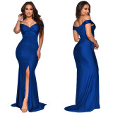 Elegant Sexy Off Shoulder Ruched Slit Evening Dress YF-10062