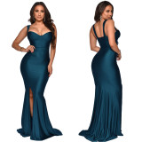 Solid Color Elegant Sexy Sling Split Evening Dress YF-10063