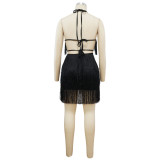 Lace-up Backless Tassel Mini Dress YF-10059
