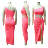 Solid One Shoulder Top And Skirt 2 Piece Sets YF-9268