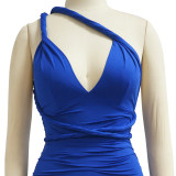 Solid Color Sexy Backless Ruched Maxi Dress YF-10056