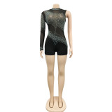 Sexy Hot Drilling Single Sleeve Tight Romper BY-5841