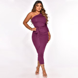 Solid Color Single Sleeve Maxi Dress YF-10055