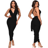 Solid Color Sexy Backless Ruched Maxi Dress YF-10056