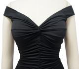 Elegant Sexy Off Shoulder Ruched Slit Evening Dress YF-10062