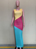 Contrast Color Sleeveless Split Long Dress ORY-5232