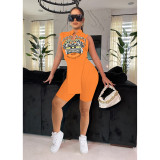 Casual Printed Sleeveless Split Two Piece Sets DDF-88176