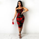 Printed Sexy Slim Sling Midi Dress YF-9924
