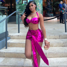 Sexy Wrap Chest Mini Skirt Two Piece Sets CH-8226