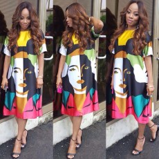 Casual Printed Short Sleeve Loose Midi Dress LSL-6284