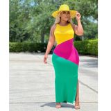 Contrast Color Sleeveless Split Long Dress ORY-5232