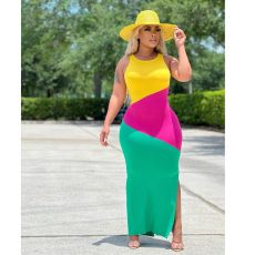 Contrast Color Sleeveless Split Long Dress ORY-5232