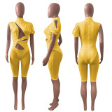 Sexy Mesh Patchwork Single-Sleeve Hollow Romper NIK-315
