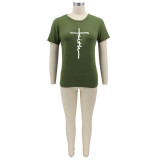 Plus Size Letter Print O Neck Short Sleeve T Shirt SFY-059F
