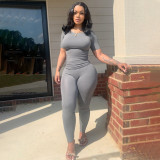 Casual Solid Short Sleeve Pencil Pants Two Piece Sets YF-9884