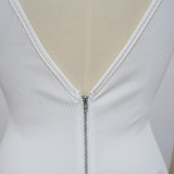 Solid Short Sleeve Back Slit Zip Sexy Maxi Dress YF-9939