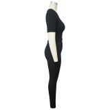 Casual Solid Short Sleeve Pencil Pants Two Piece Sets YF-9884