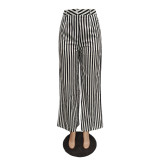 Casual Striped Inelastic Wide Leg Pants BN-B9330