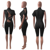 Sexy Mesh Patchwork Single-Sleeve Hollow Romper NIK-315
