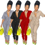 Casual Solid Short Sleeve Two Piece Pants Suit YF-9933