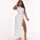 Solid Color One Shoulder Slit Sexy Maxi Dress YF-9881