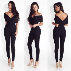 Solid V Neck High Waist Jumpsuit LSL-6012