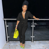 Casual Solid Short Sleeve Two Piece Pants Suit YF-9933