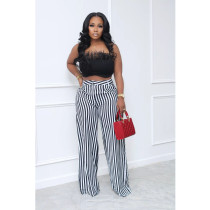 Casual Striped Inelastic Wide Leg Pants BN-B9330